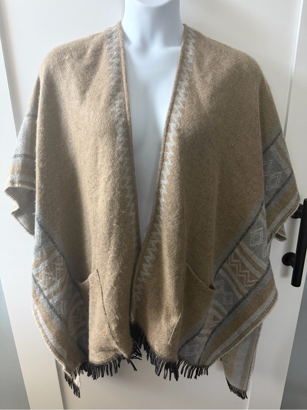 Quagga Fringe Open Front Pocket Ruana Wrap